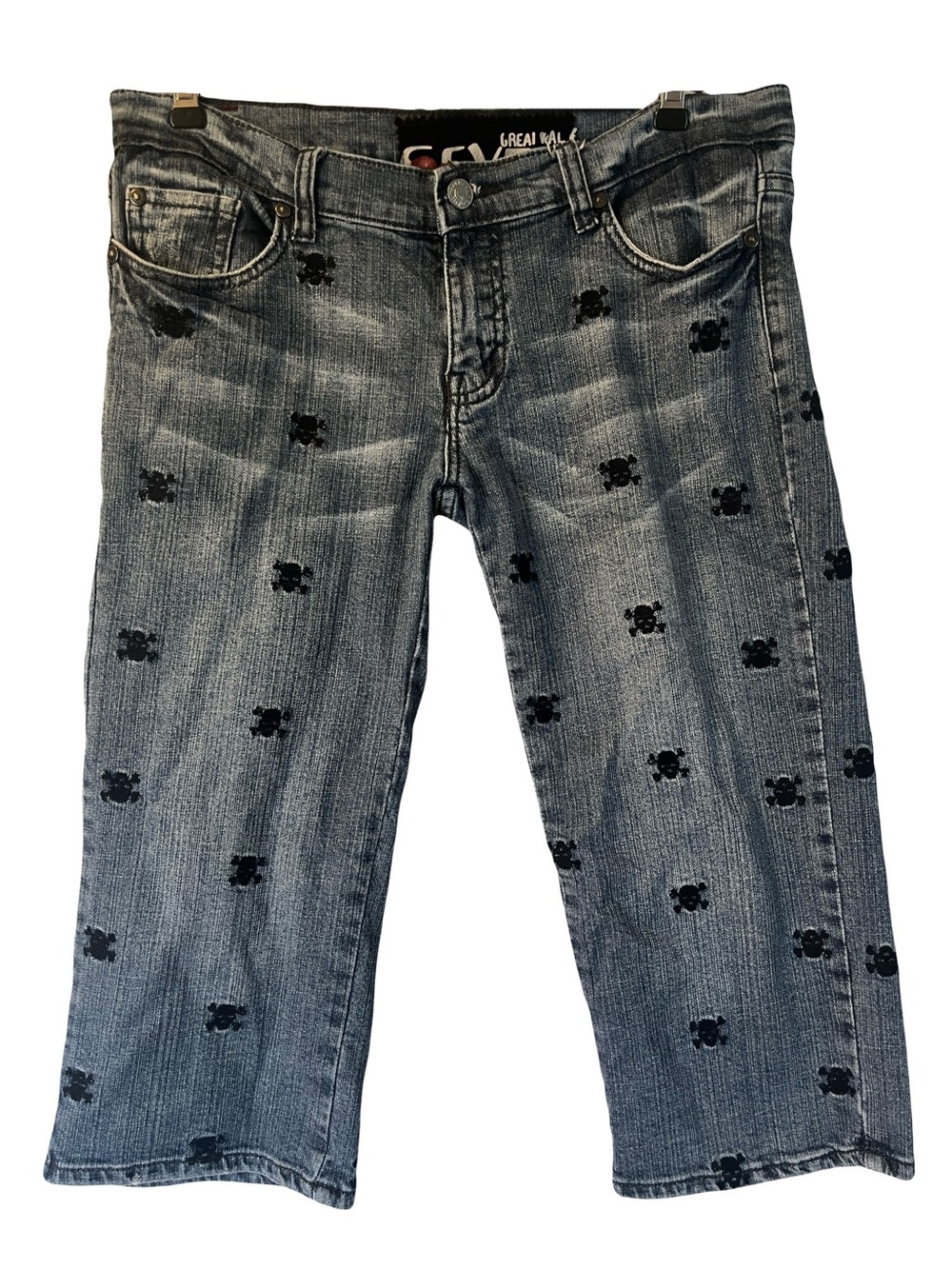 7 for All Mankind Denim Women Knee Length Size 31 Medium Wash Skull Embroidery